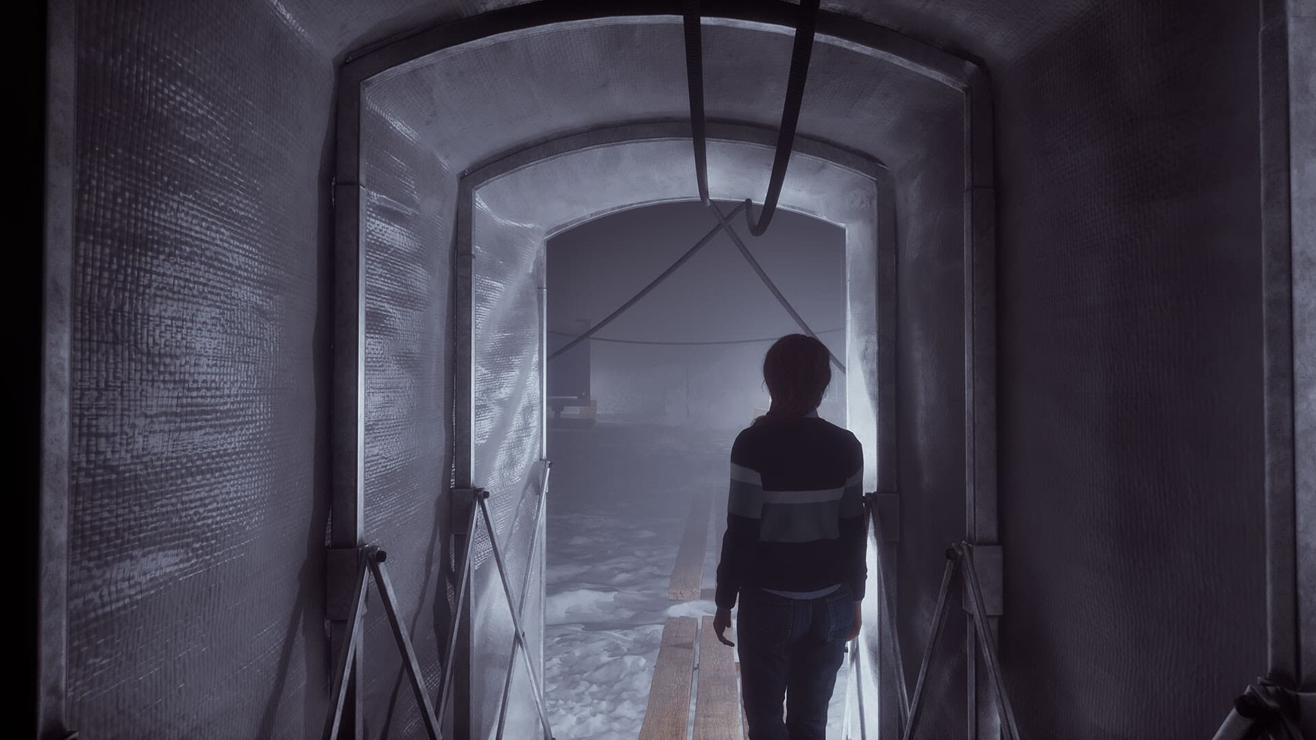 The Black Pyramid: dark angular architecture and red accent light